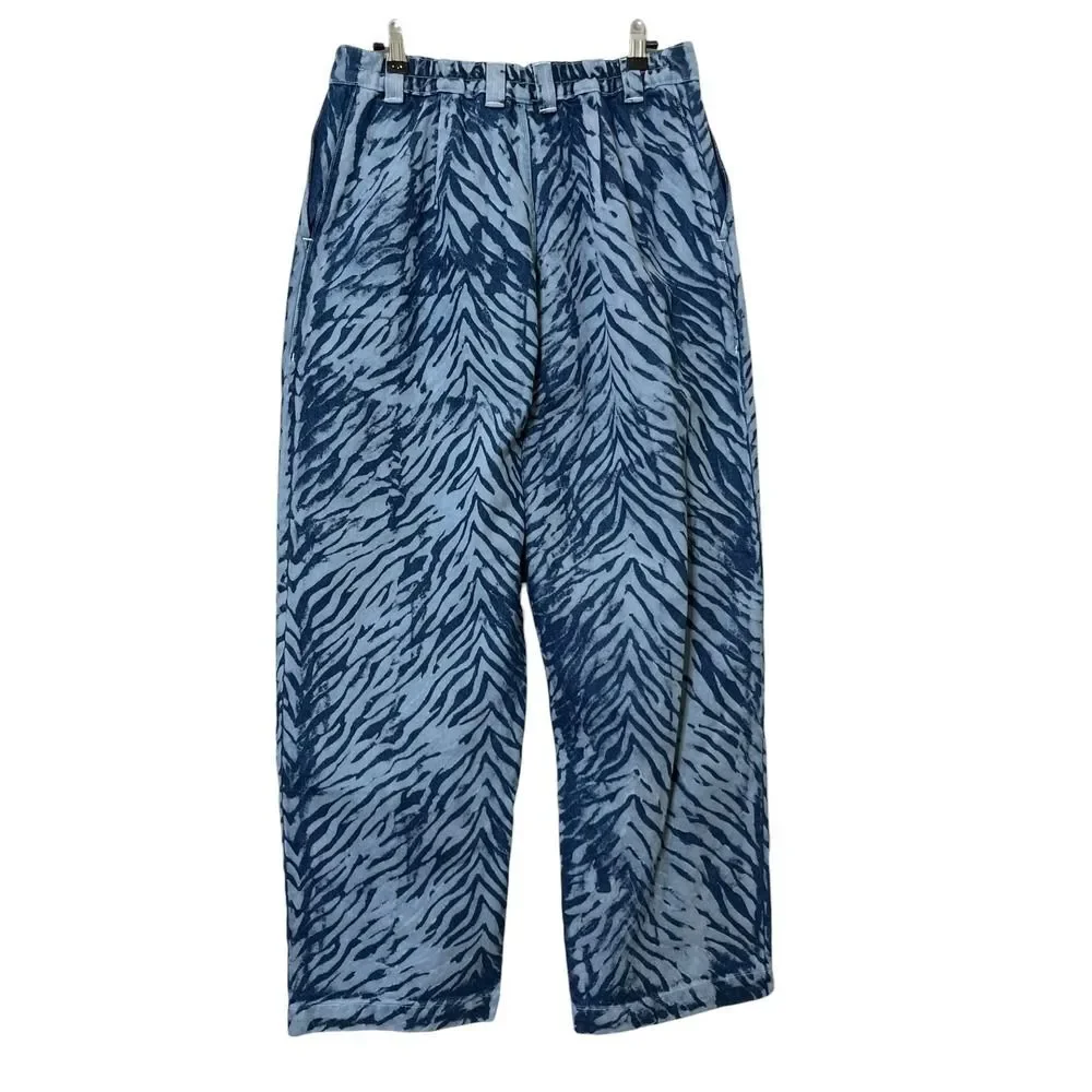 Big Bud Press Mid Rise Trousers‎ Women's XXS Blue Tiger Print Cotton Streetwear